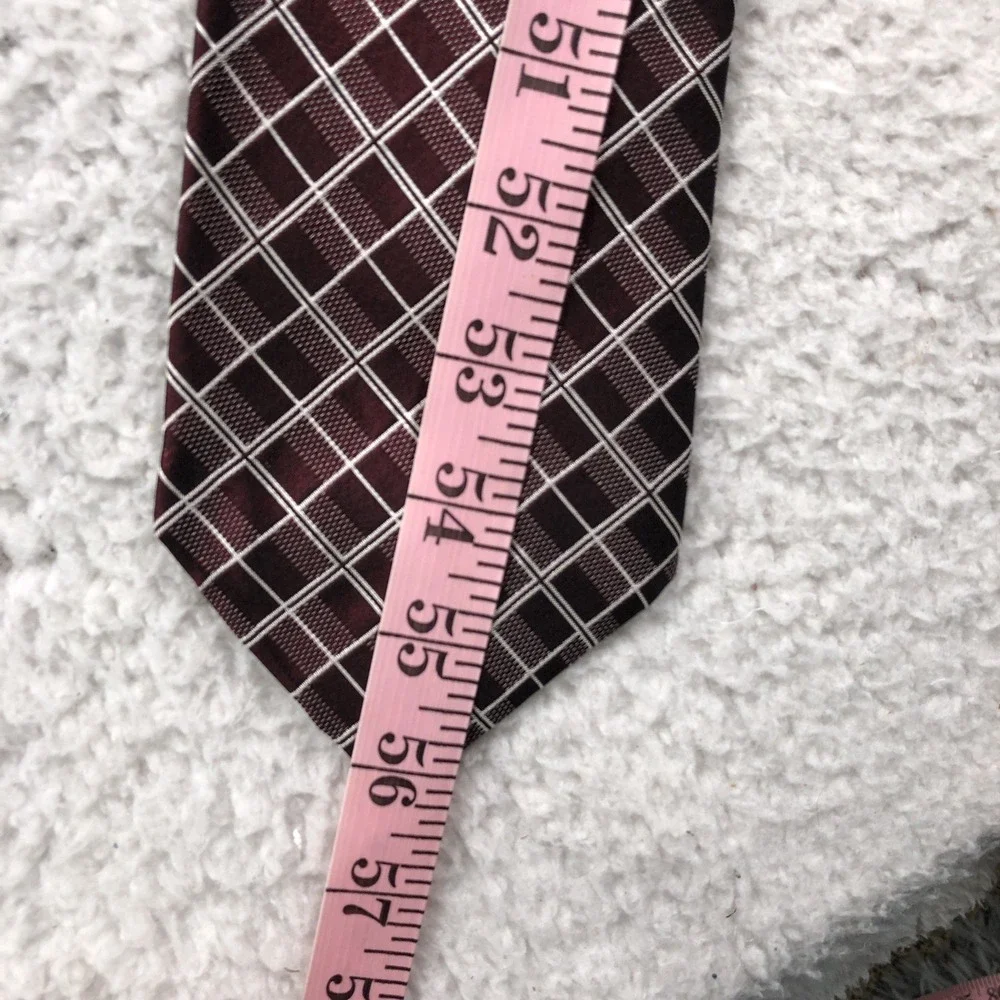 VTG Lauren Ralph Lauren Tie Burgundy Plaid Diamond 100% SILK Made USA Hand Finis